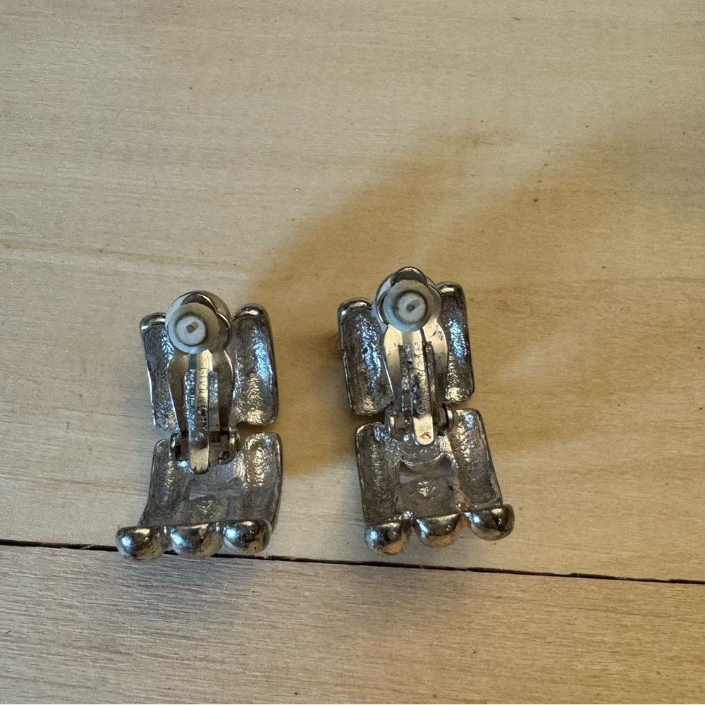 Vintage 80s GIVENCHY Paris New York Silver Tone Chain Clip On Earrings Statement - Picture 5 of 9